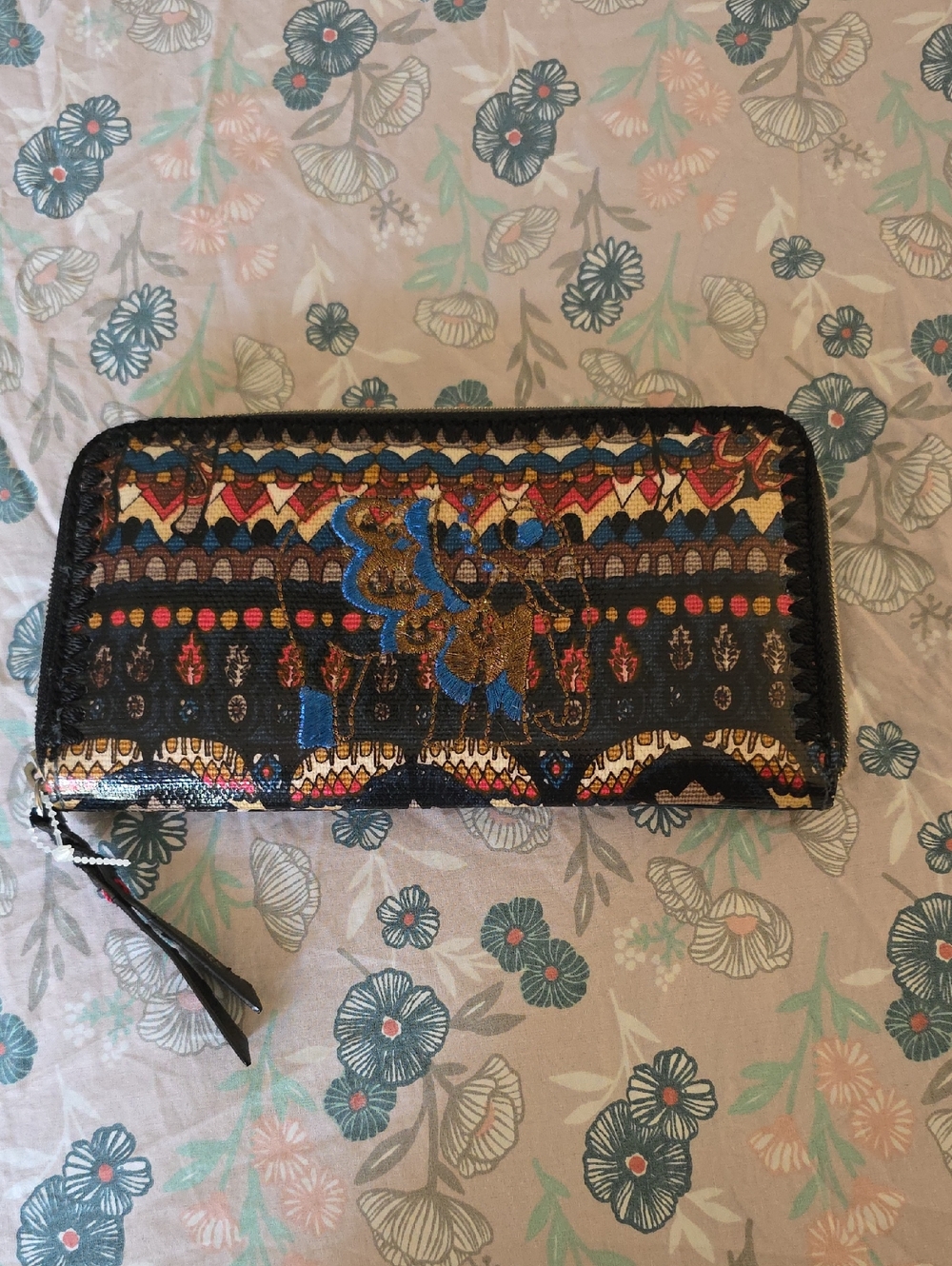 Sakroots Black Multicolor Embroidered Zip Wallet